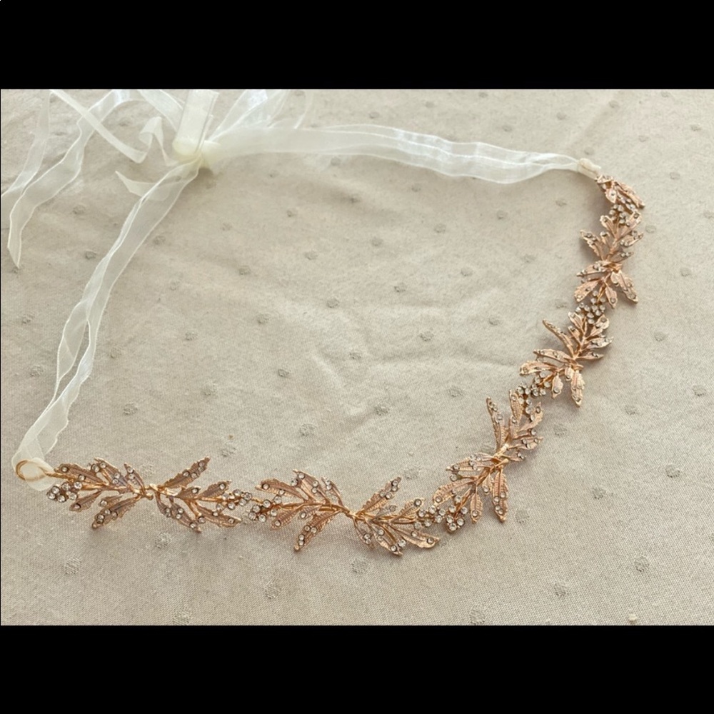 Bridal Headpiece leaf gold rhinestone hair band bride wedding bridesmaid leaves - Picture 5 of 8